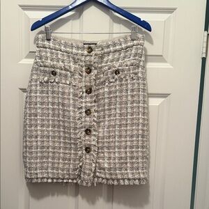 Ann Taylor Tweed Button-Up Skirt - Cream and Gray